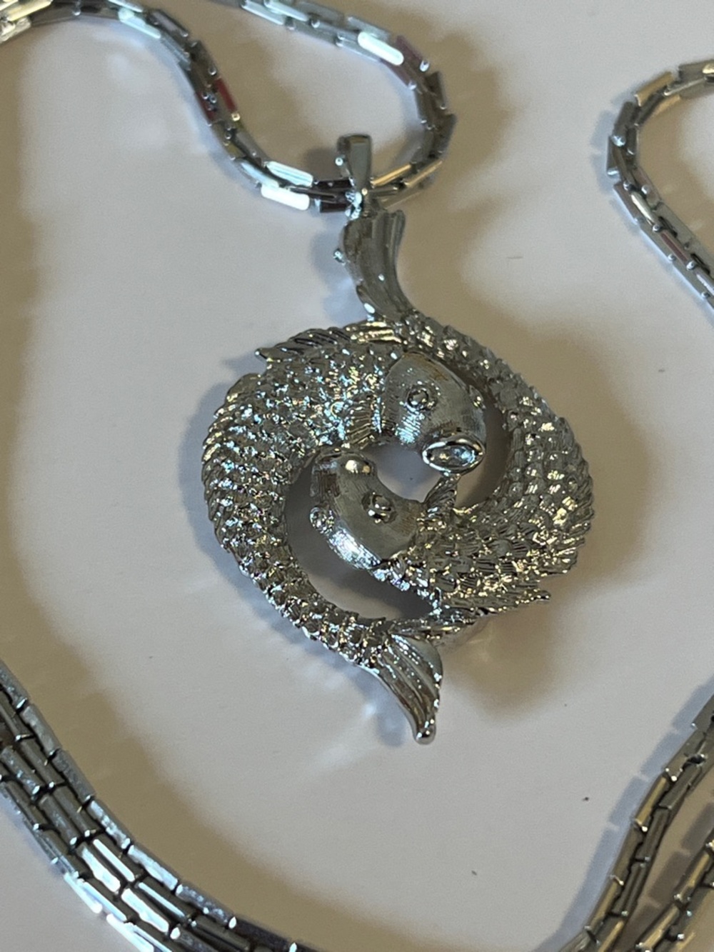 215 Monet vintage Silver pisces Pendant Necklace